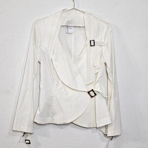 Finley White Women's Blazer with Buckle Accents
